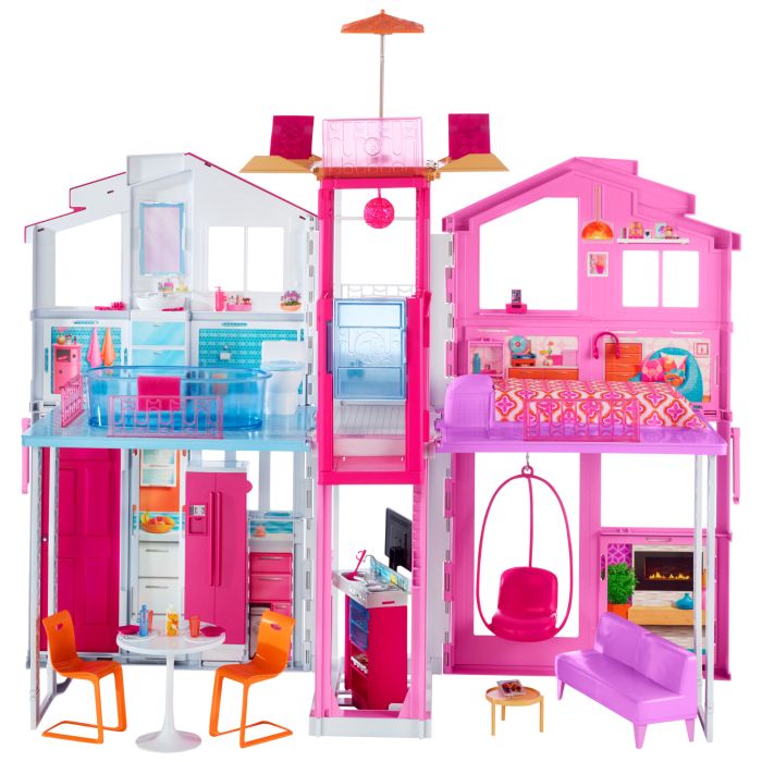 Barbie 3 Story Townhouse Dollhouse with Elevator Swing Chair Furniture and Accessories Fold for Portability and Travel Babies R Us Online